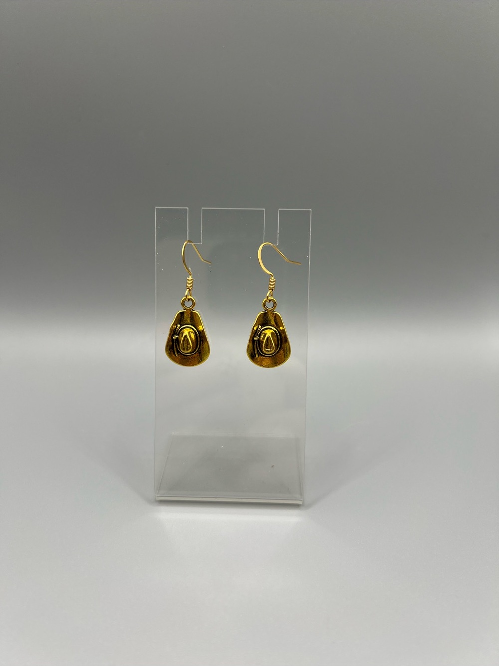 Gold Tone Cowboy Hat Drop Earrings - Handmade #E0160C